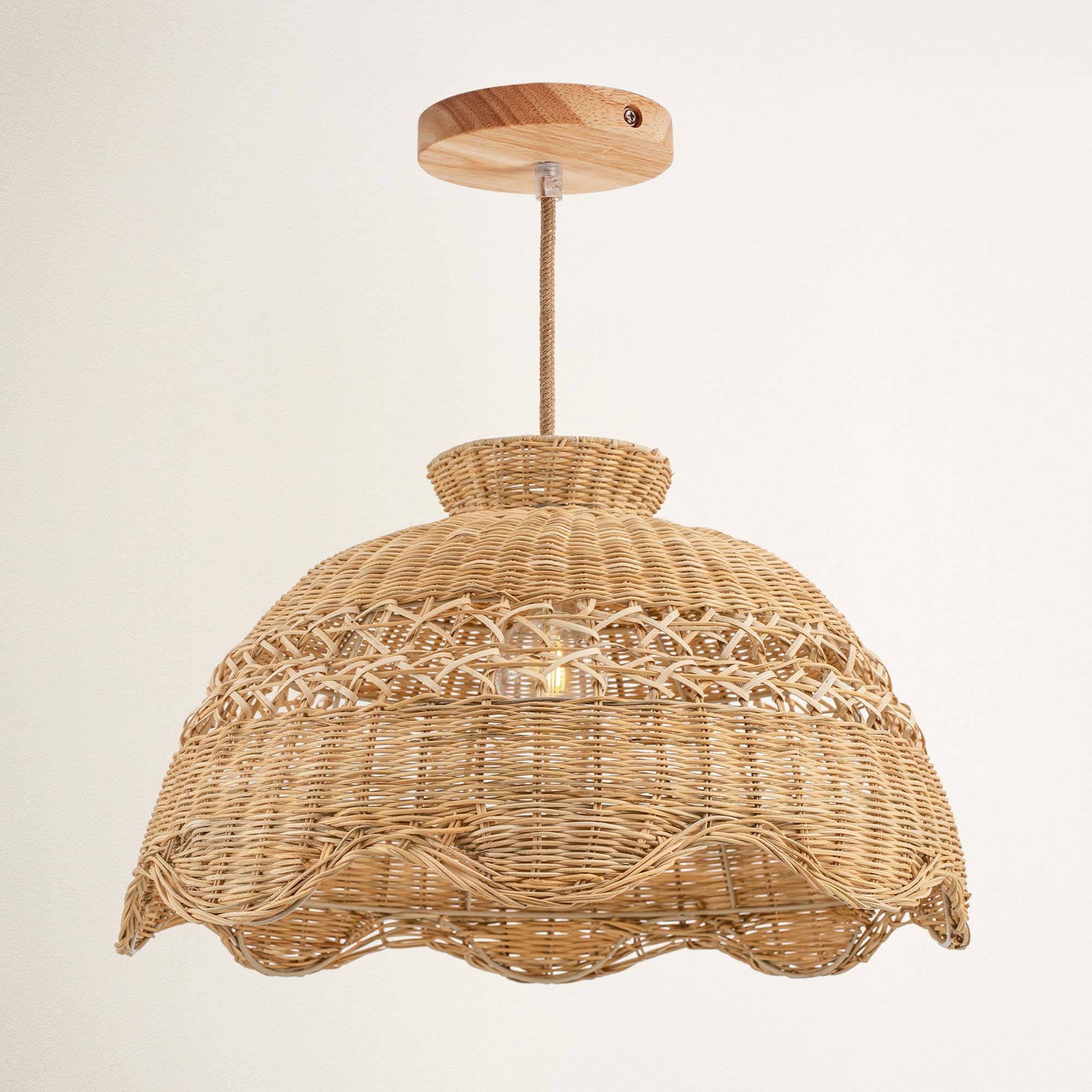le perle hardwire natural wicker pendant light with wooden fixture