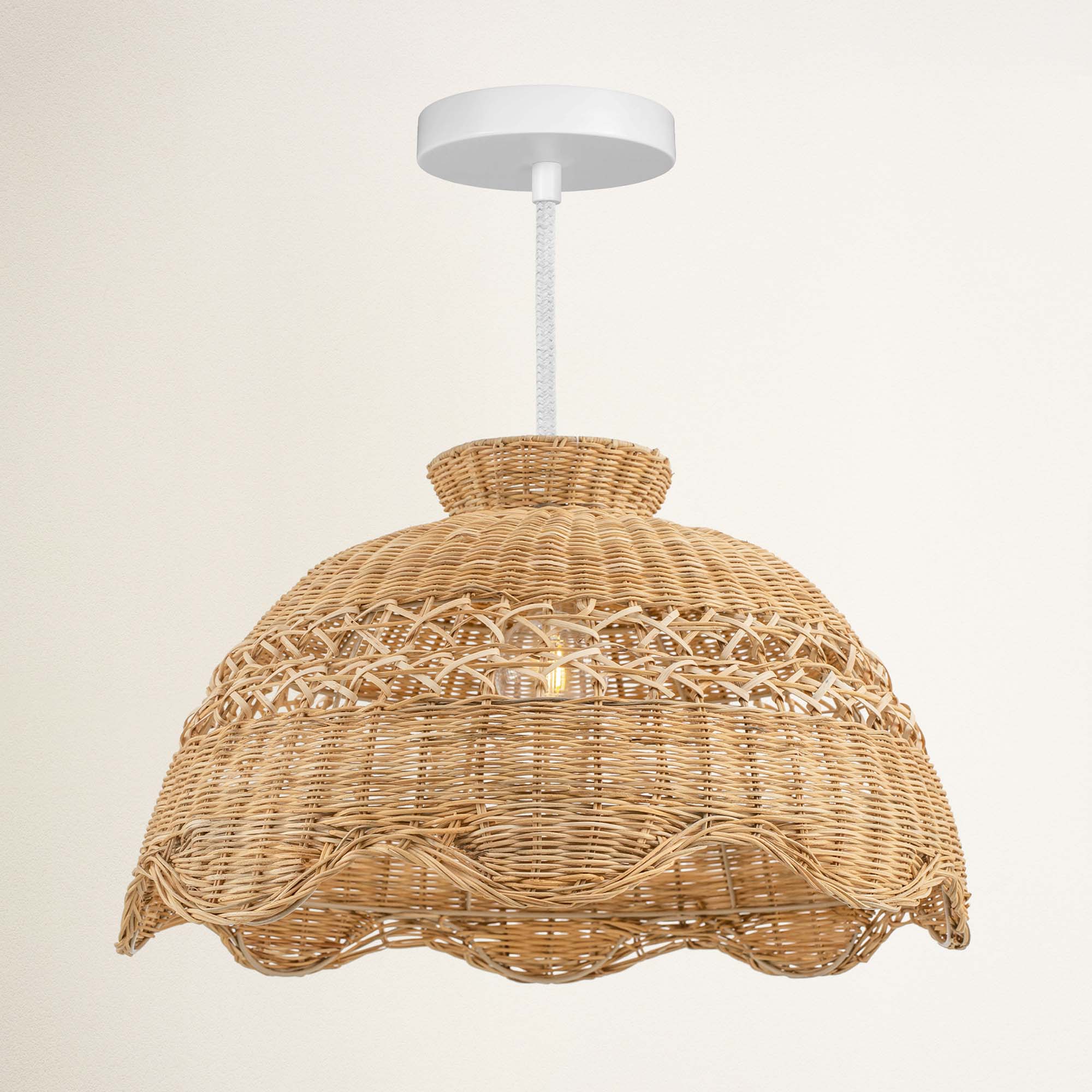 le perle hardwire white wicker pendant light
