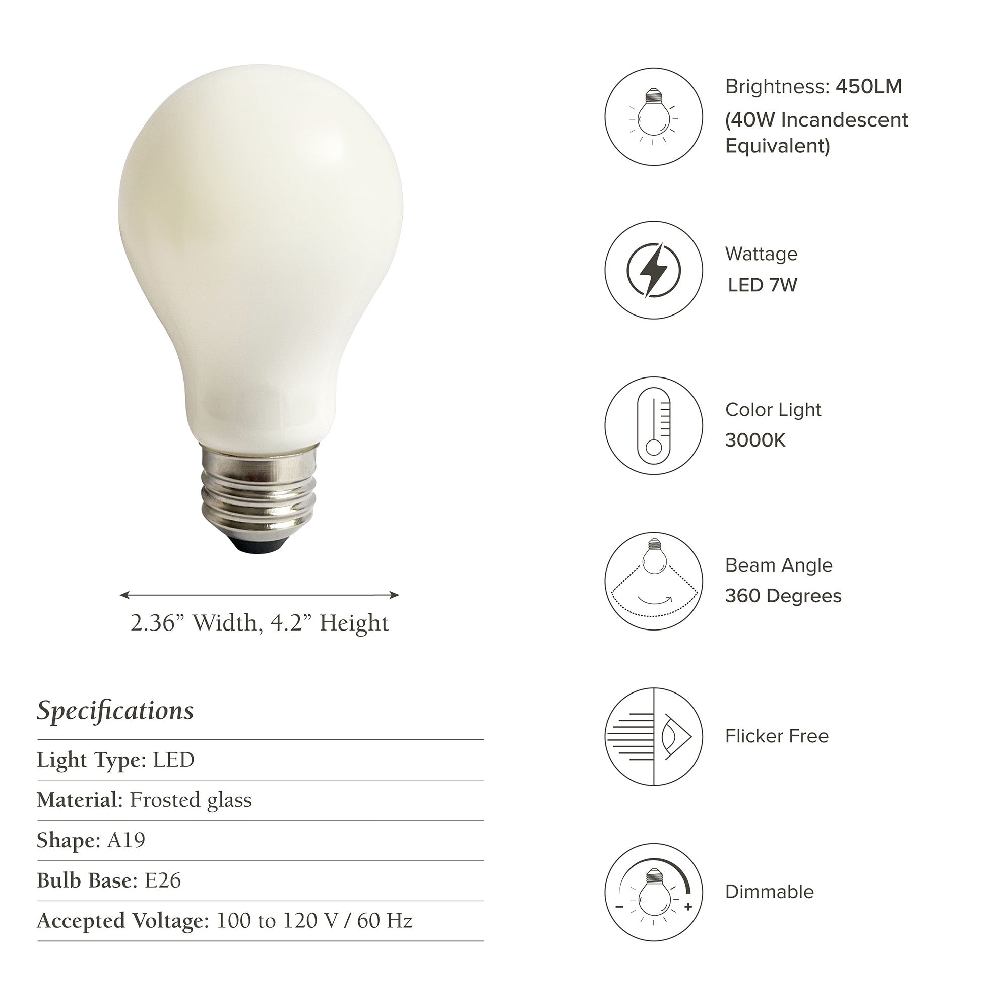 light bulb white glass e26 7w led