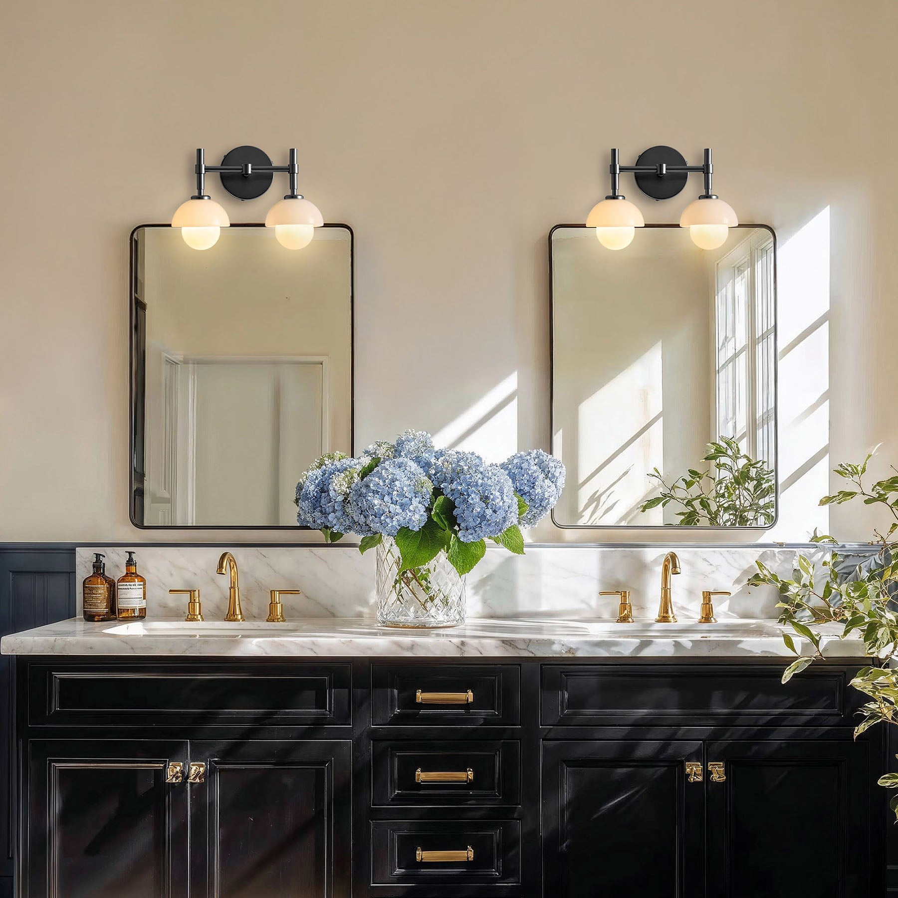 Lily Pod Double Black Armed Sconce