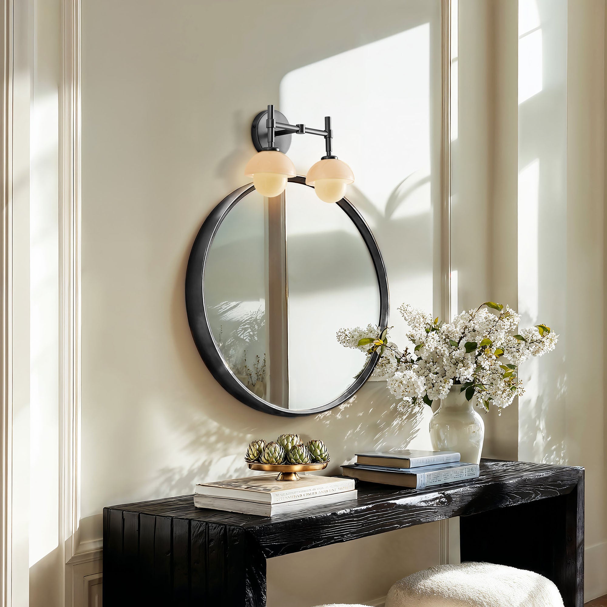 Lily Pod Double Black Armed Sconce