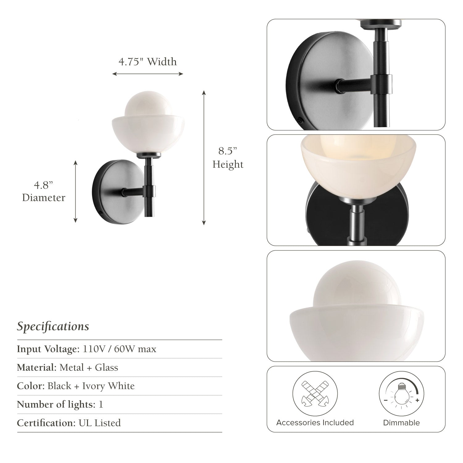 Lily Pod Single Black Armed Sconce
