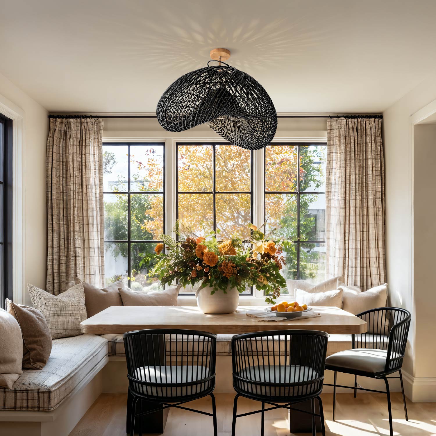 Lucian Rattan Flush Mount Light