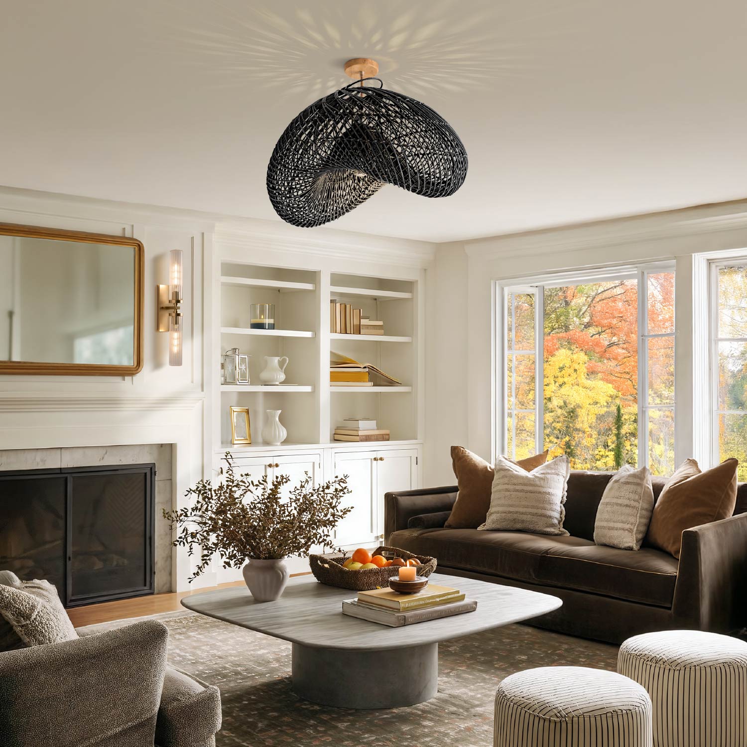 Lucian Rattan Flush Mount Light