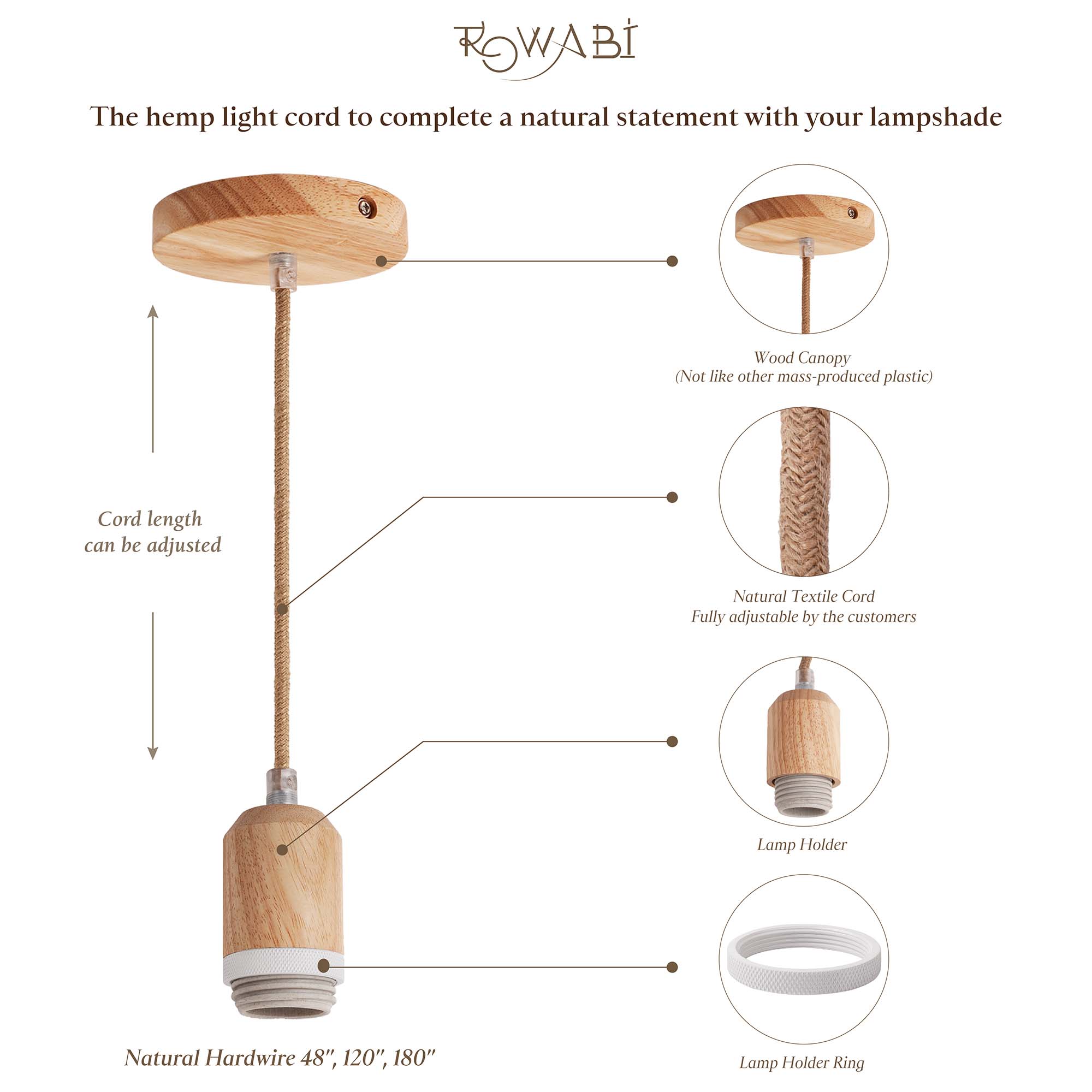 Natural Hardwired Hanging Pendant Light Kit