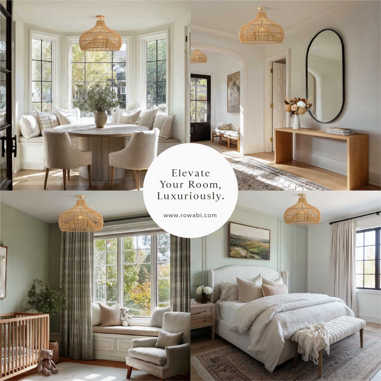 Oceania Cone Rattan Flush Mount Light