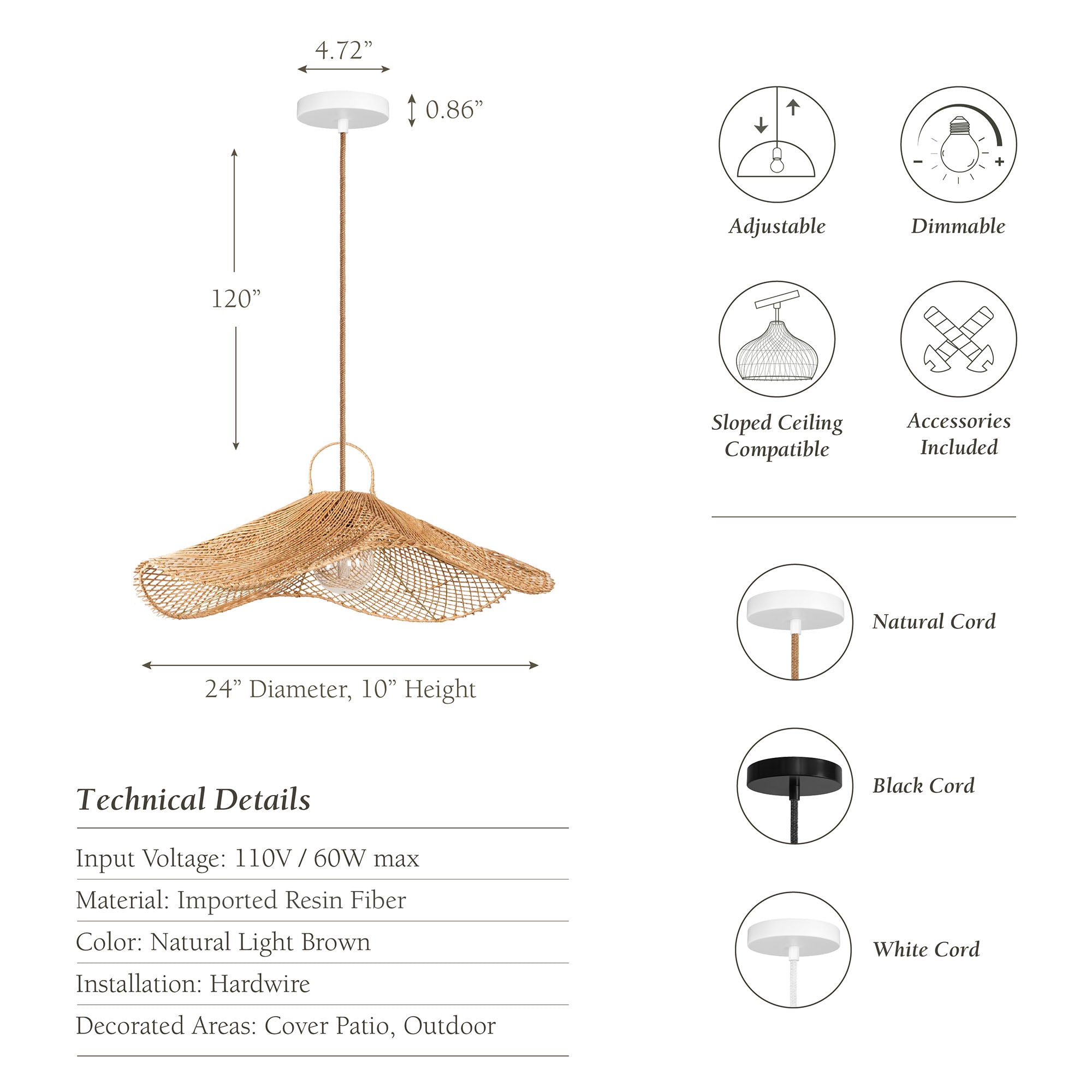 outdoor lotus rattan pendant light with dimensions, features