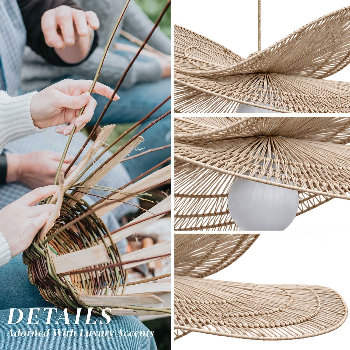 outdoor whisper leaf light brown rattan pendant light detail