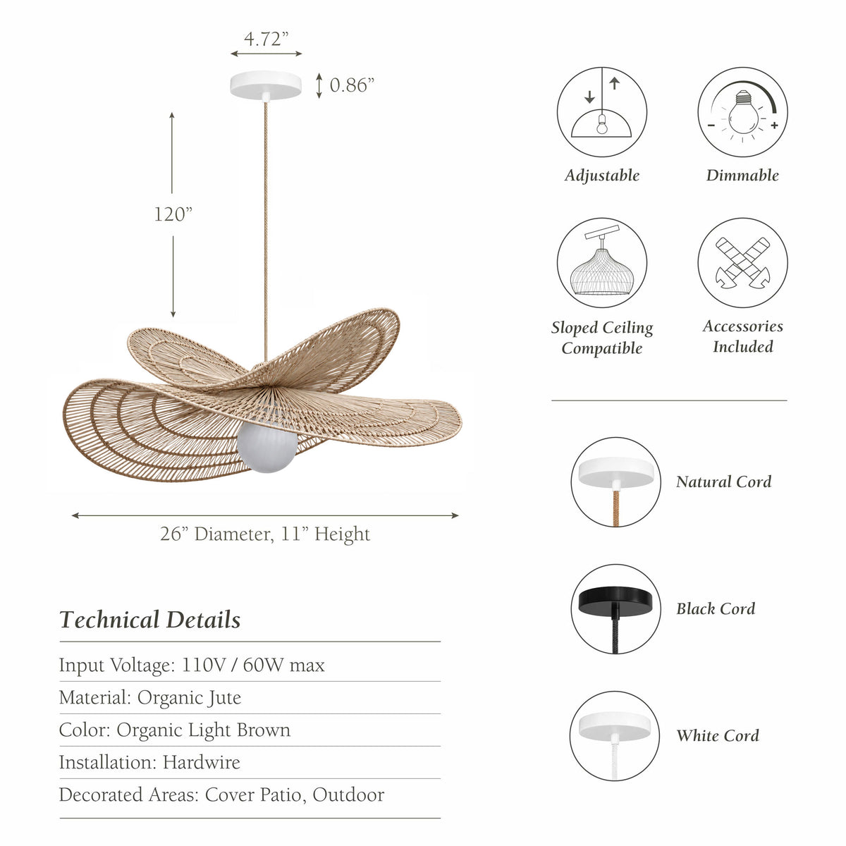 outdoor whisper leaf light brown rattan pendant light specs