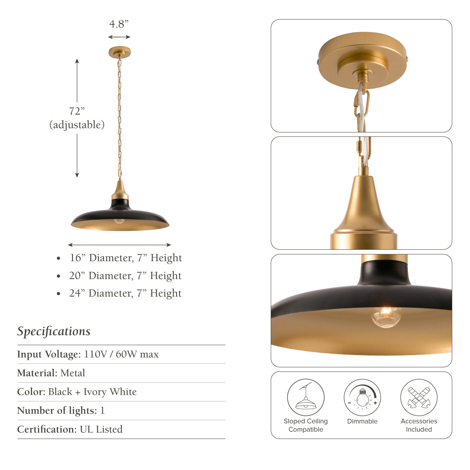 Raven Black Dome Pendant Light