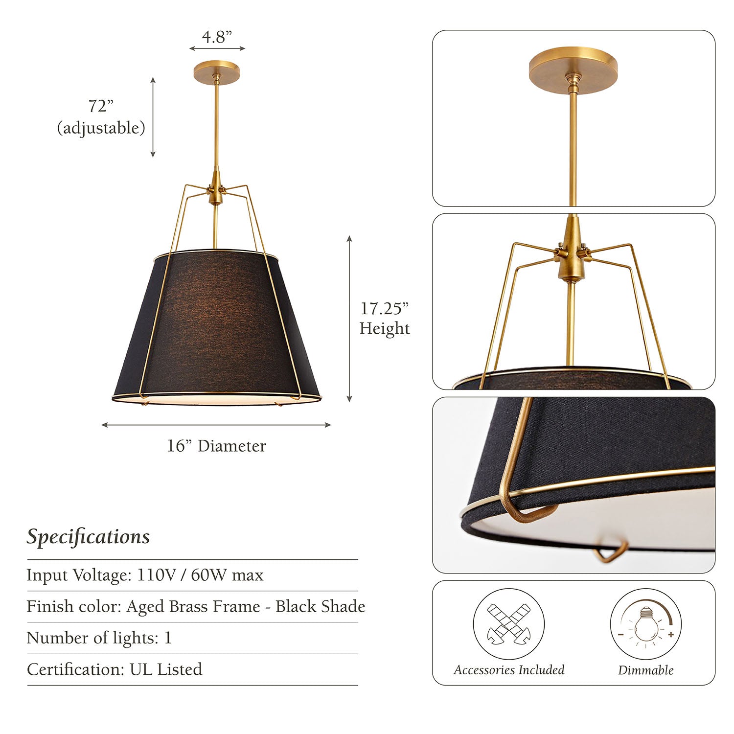 Arthur Black Conical Pendant Light