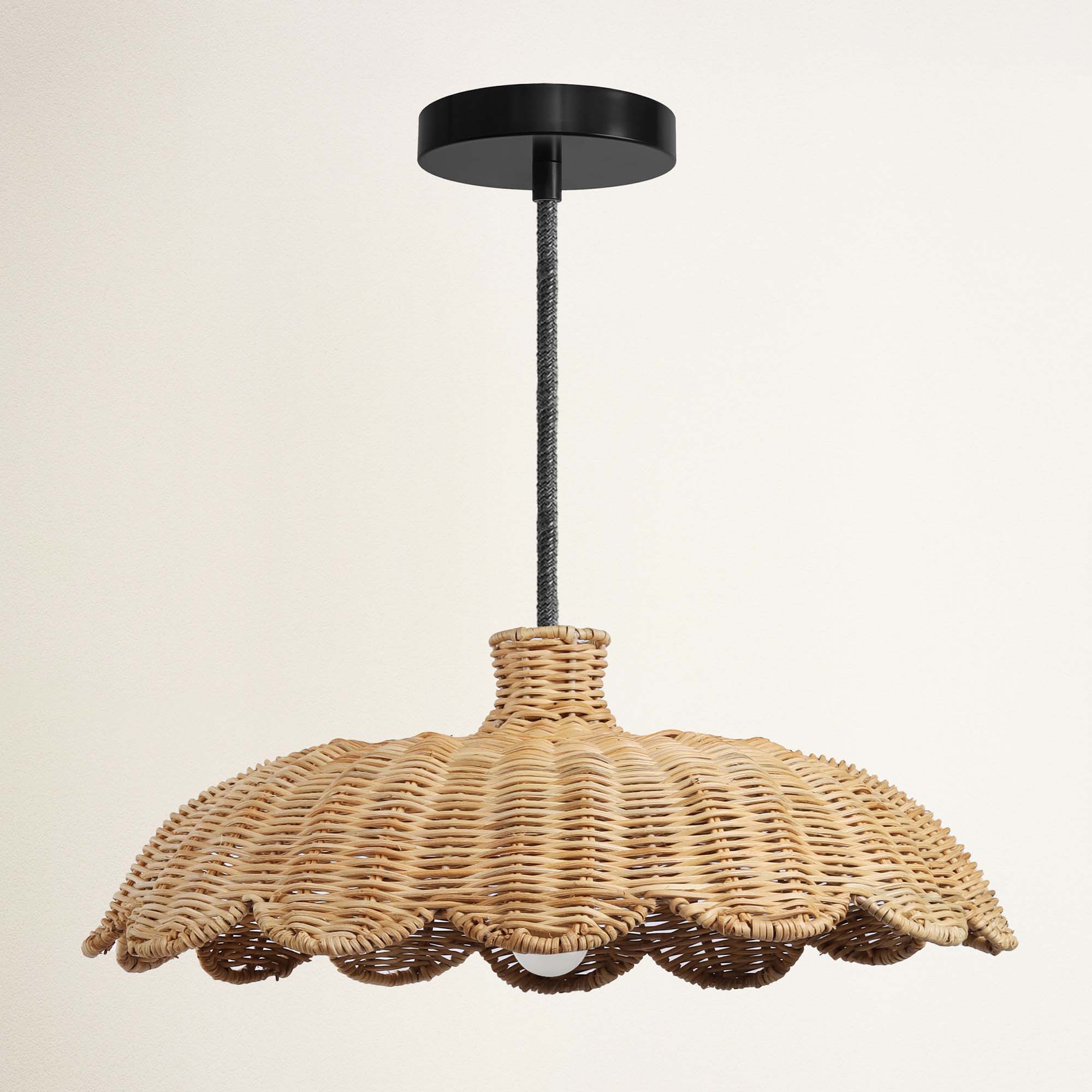 rowabi aurelia hardwire black wicker pendant light with black ceiling mount