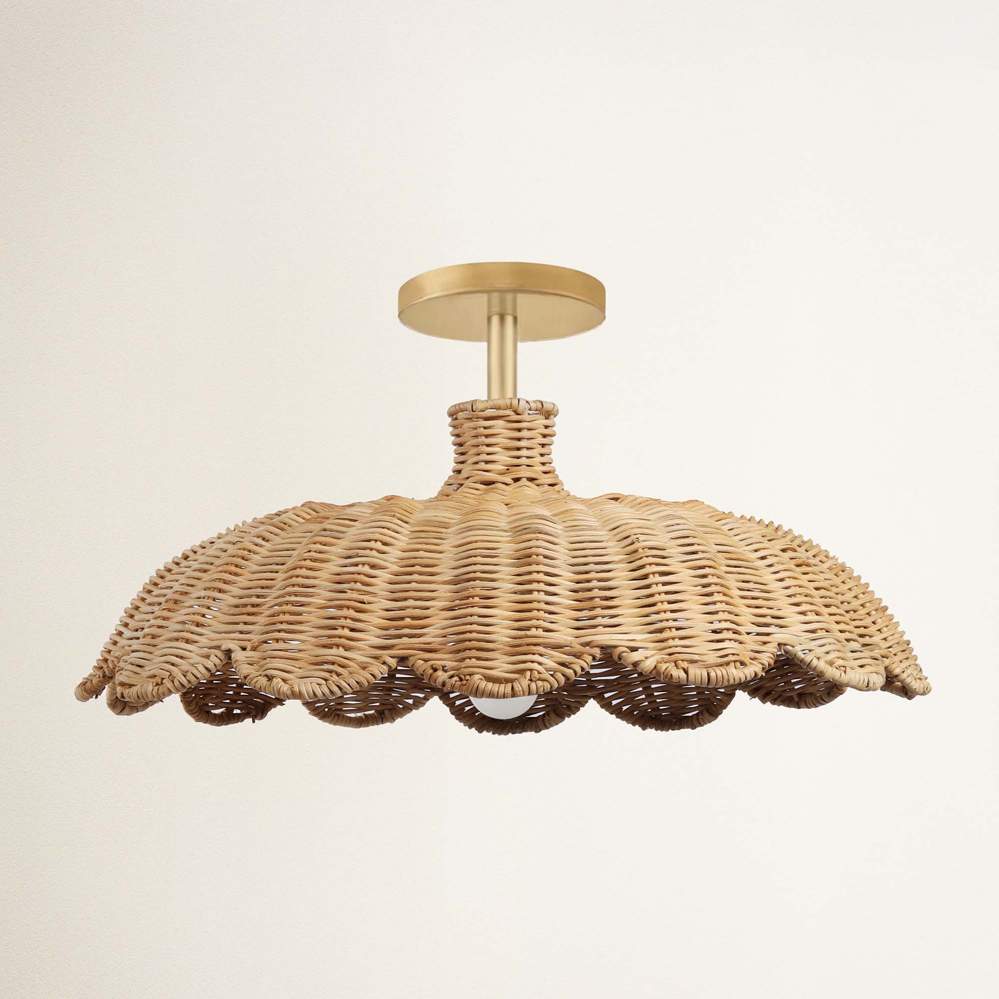 rowabi aurelia hardwire flush mount wicker ceiling light fixture