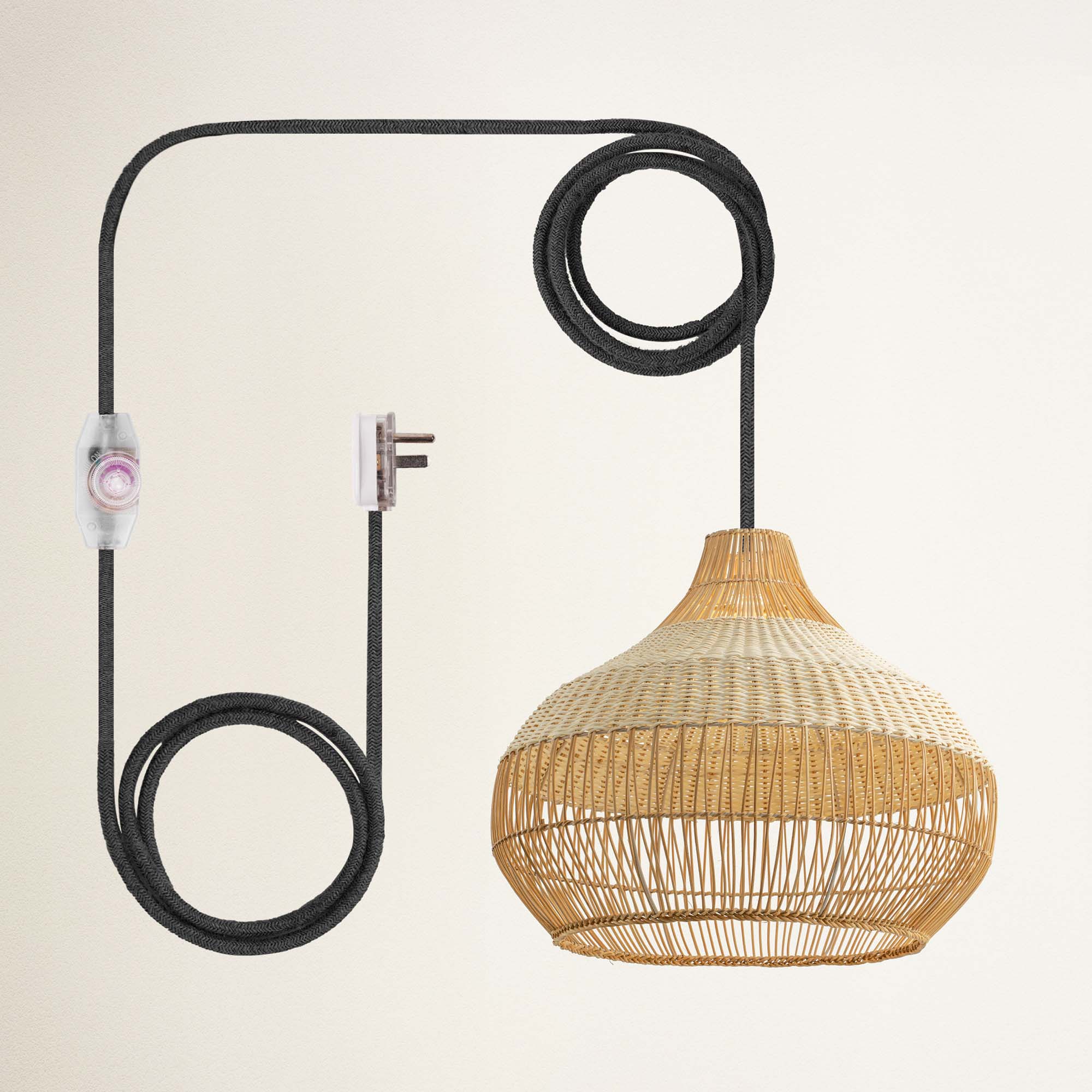 rowabi beatrice plug-in black wicker lampshade with black metal stand