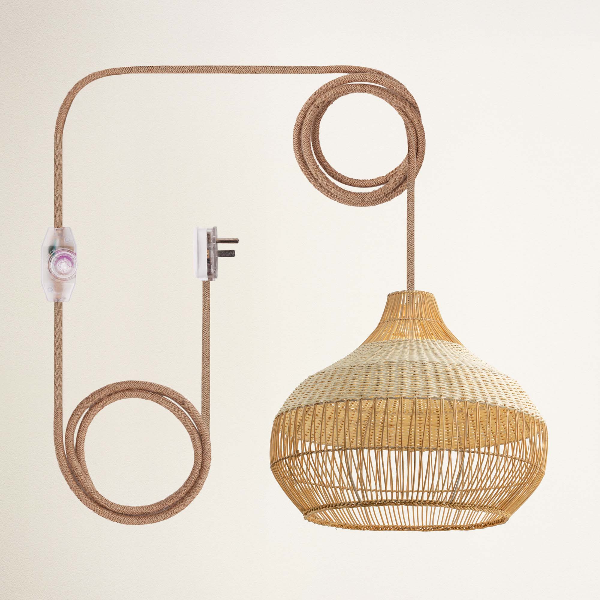 rowabi beatrice plug-in natural wicker pendant light with a coiled cable