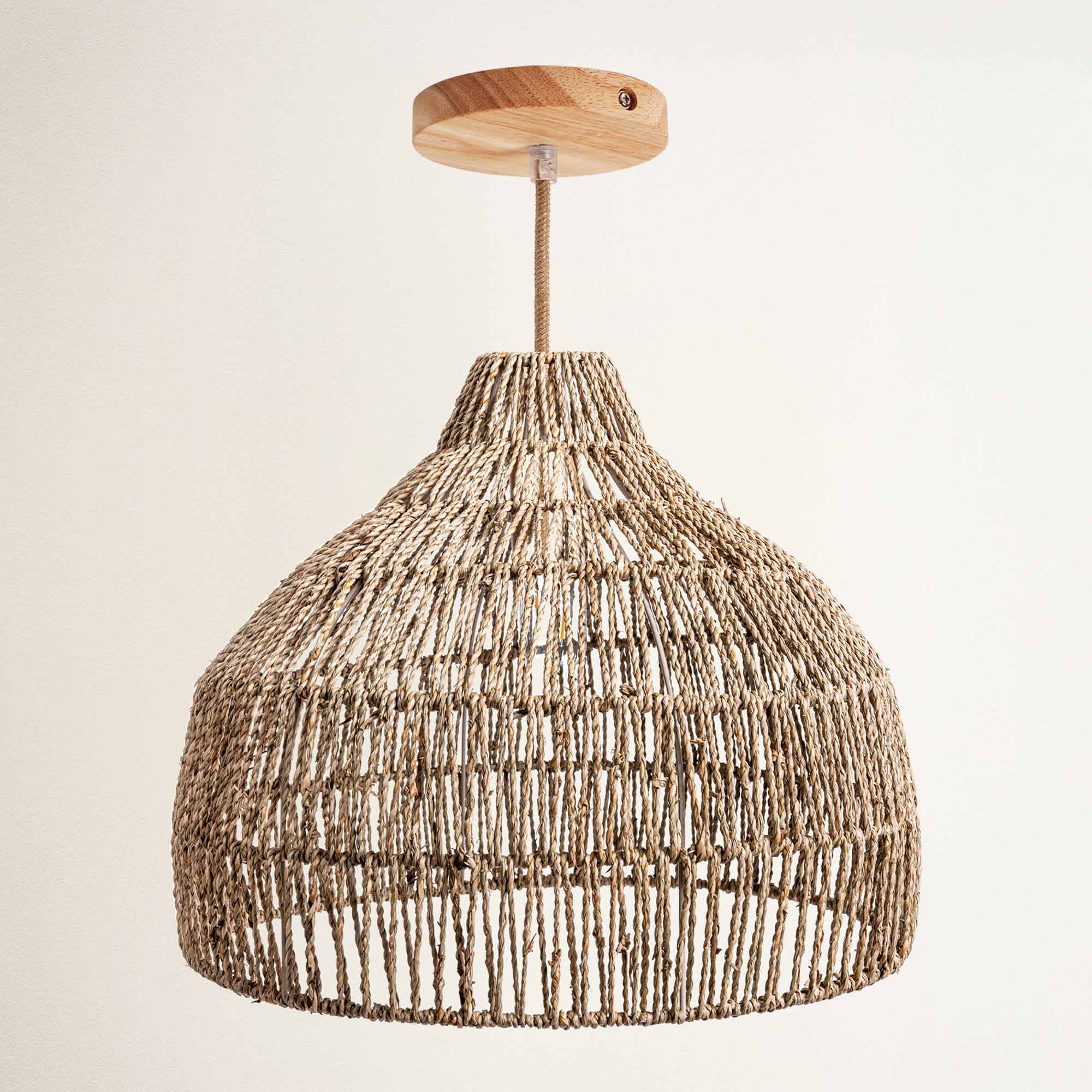 rowabi dreamy hardwire natural woven pendant light with wooden finish