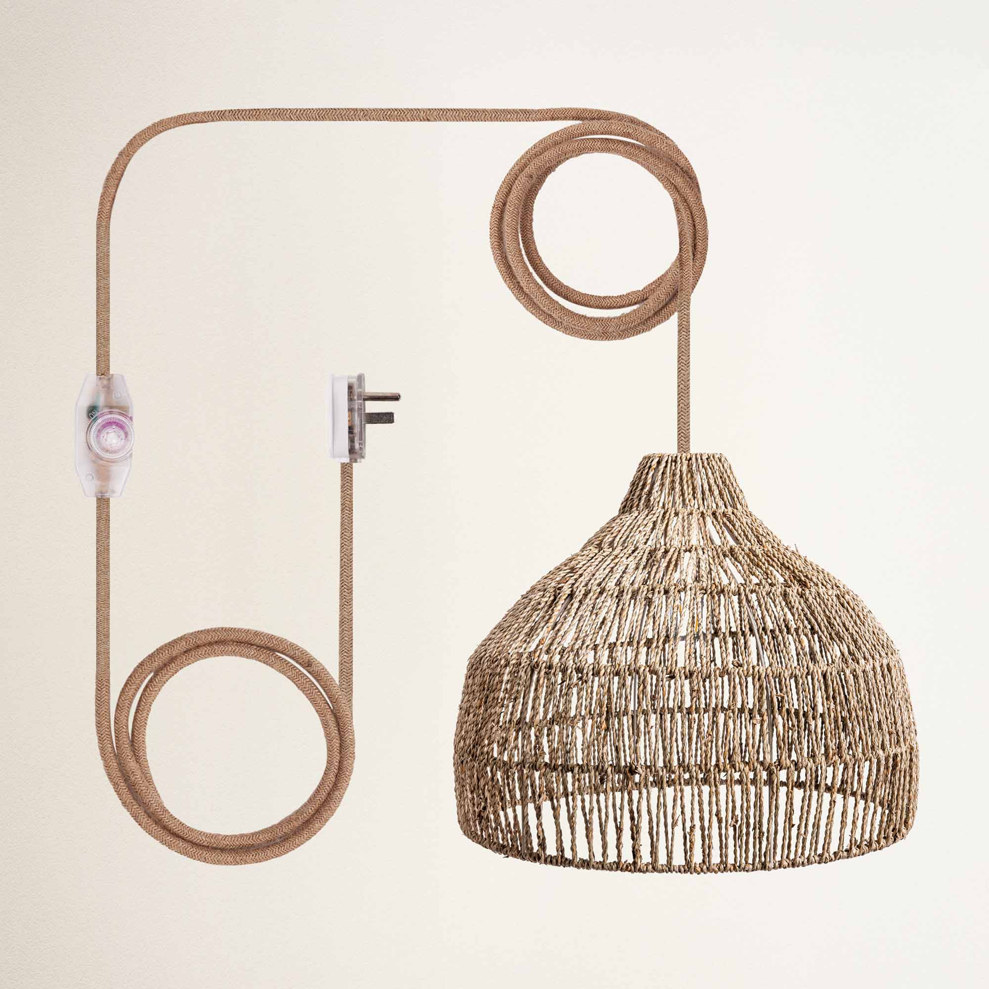 rowabi dreamy plug-in natural woven pendant light with coiled cable