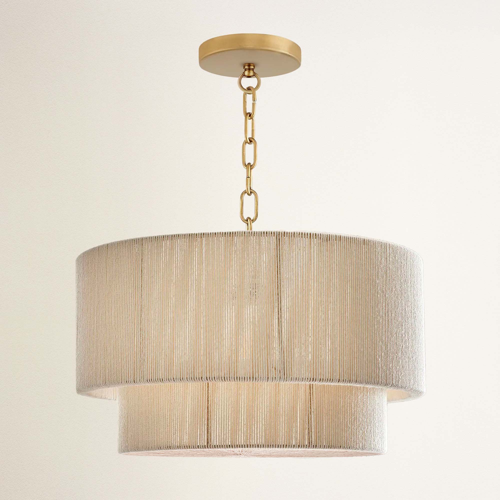 rowabi elaine hardwire gold chain ceiling light fixture with beige lampshade