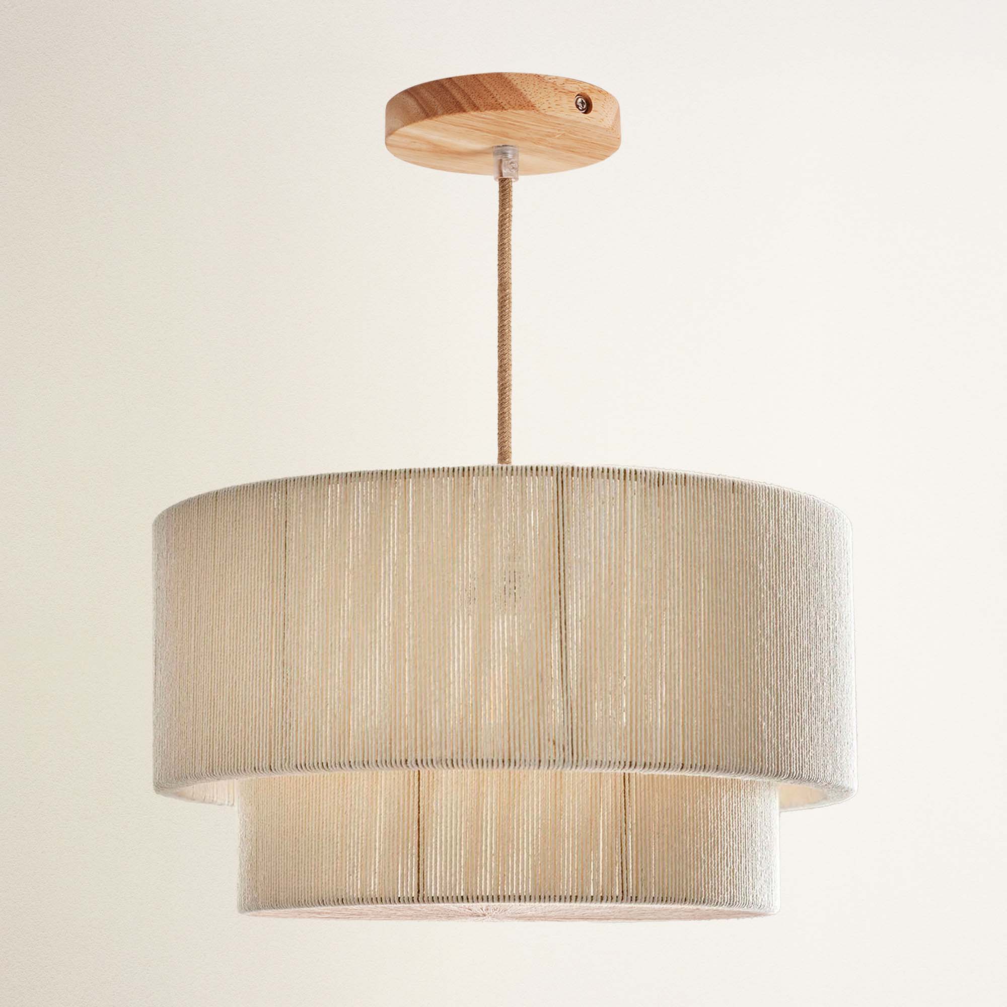 rowabi elaine hardwire natural beige pendant lamp with wooden fixture