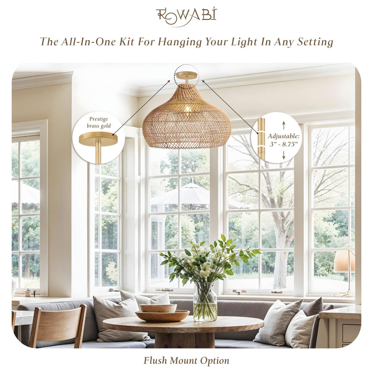 Flush Mount Hanging Pendant Light Kit