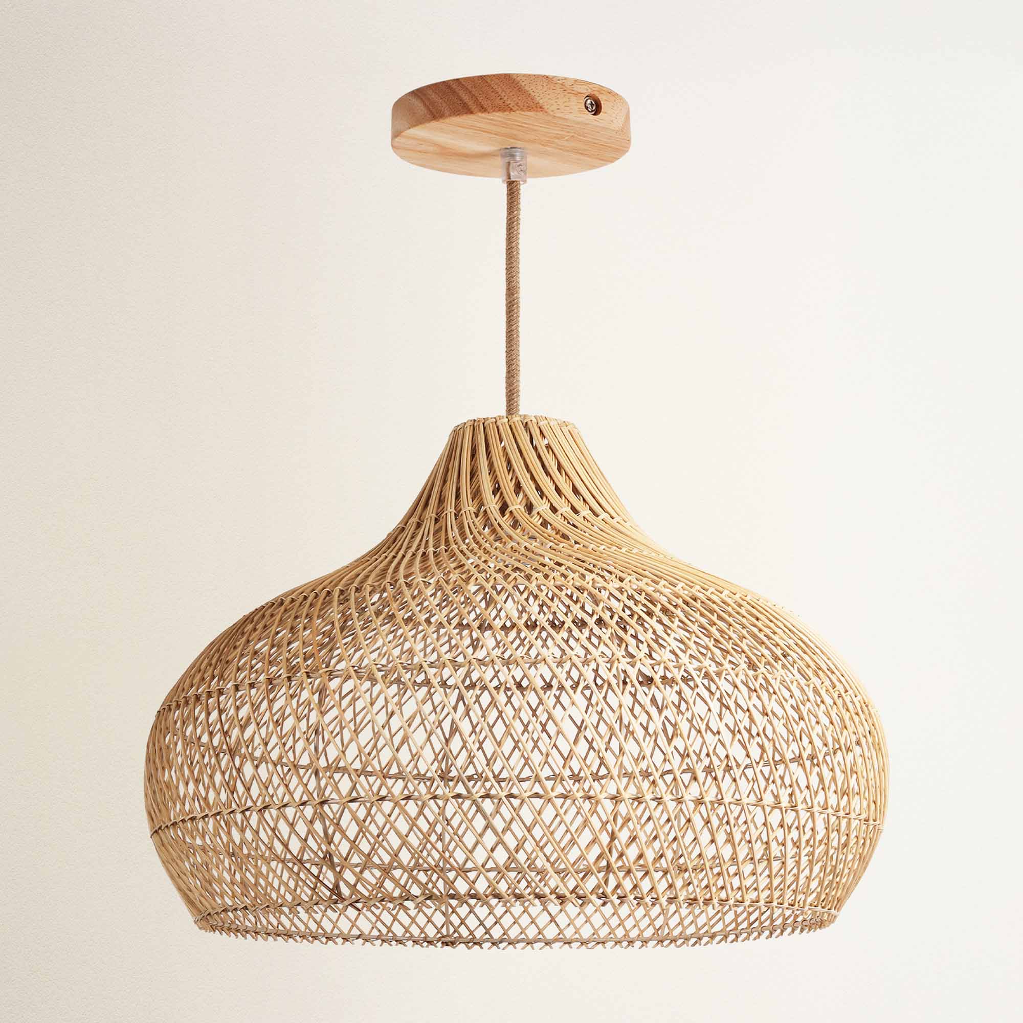 rowabi kloe hardwire natural woven pendant light with wooden top