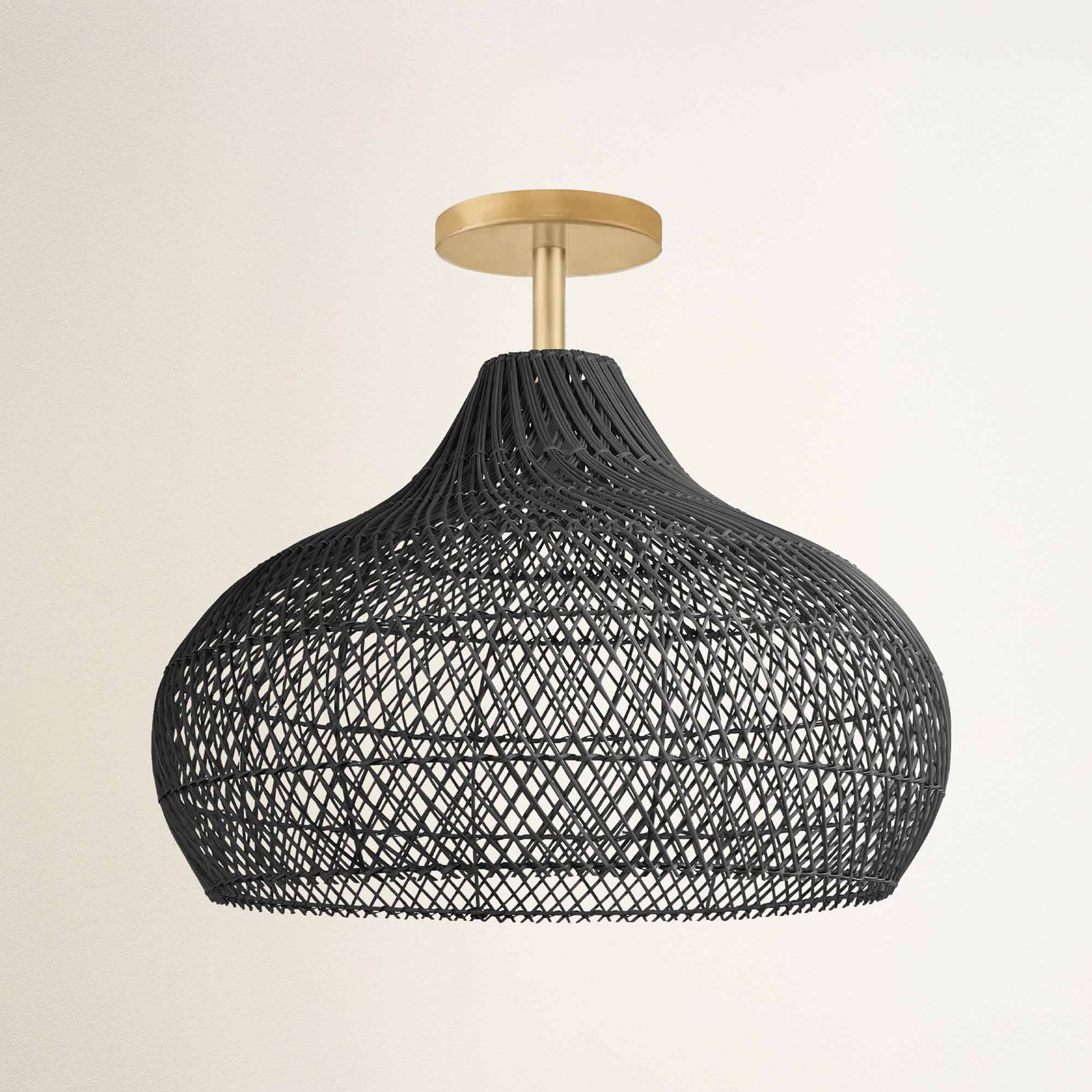 rowabi latigo flush mount brass gold black woven pendant light with gold fixture