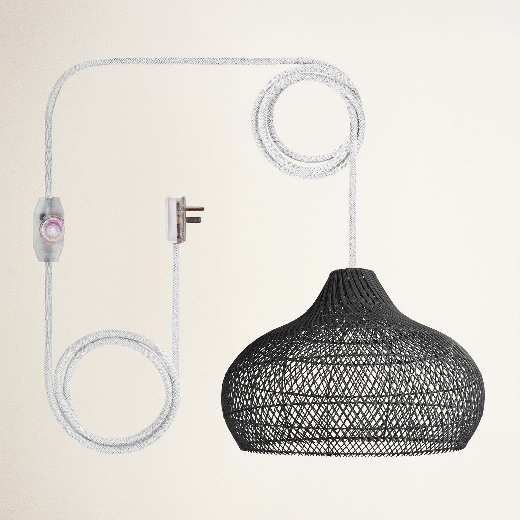 rowabi latigo plug in white and black woven pendant light with white cord