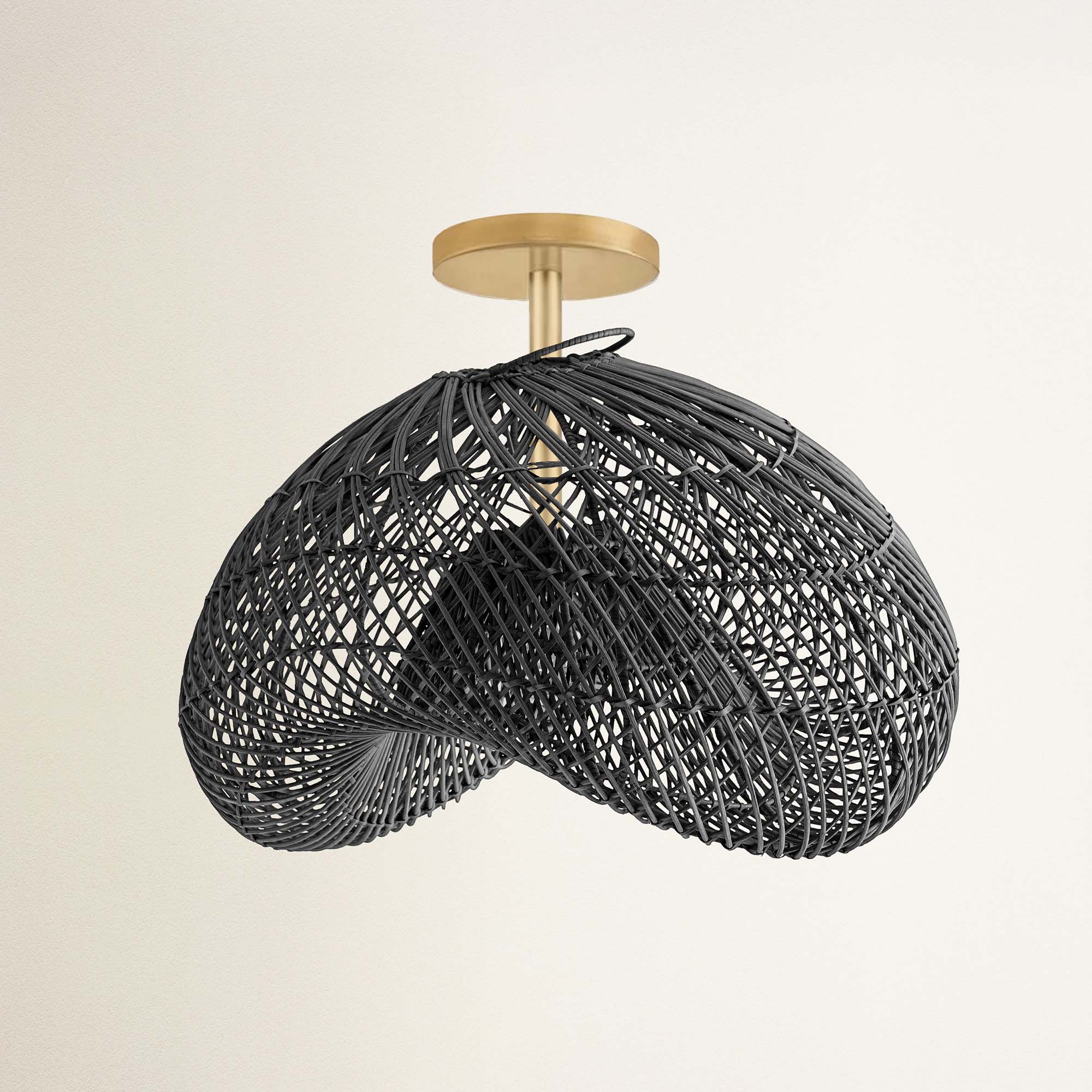 rowabi lucian flush mount brass gold and black woven pendant light