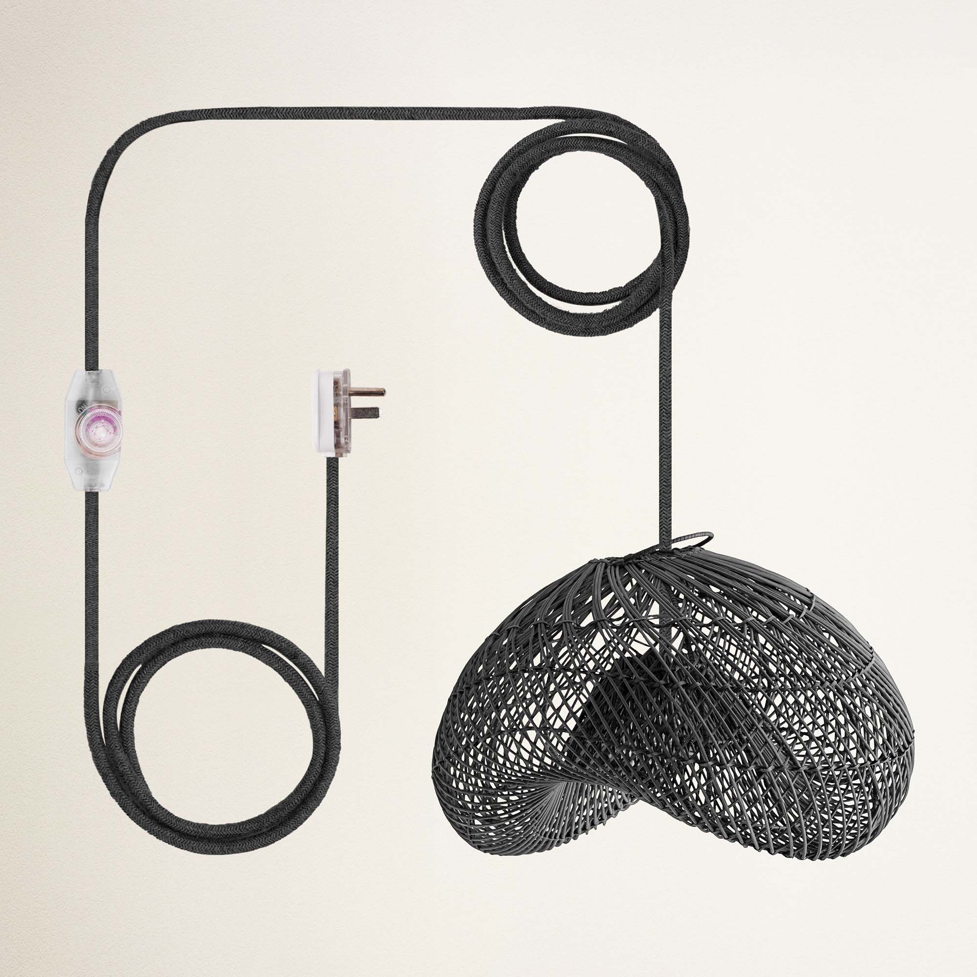 rowabi lucian plug in black woven lampshade with coiled cable