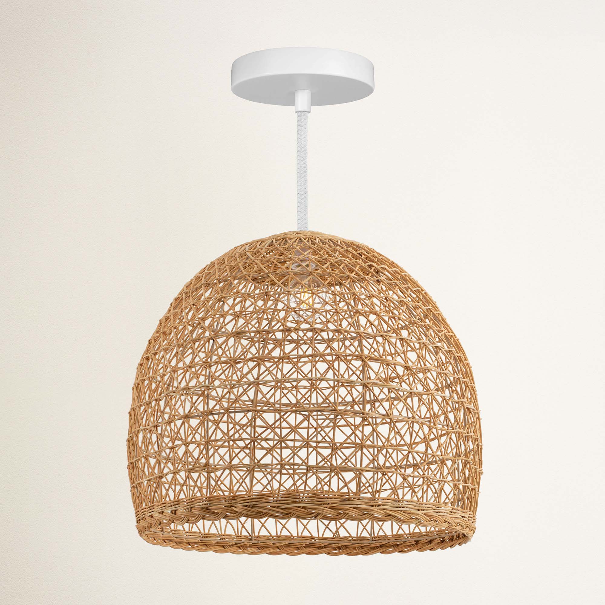 rowabi lumiere hardwire white woven rattan pendant light