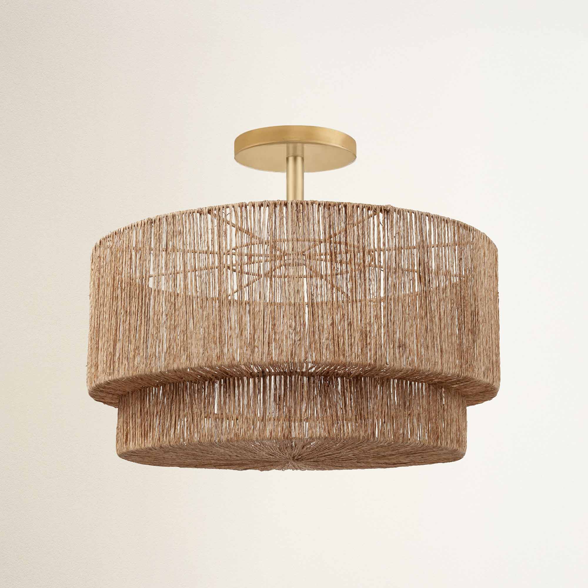 rowabi luminous flush mount brass gold ceiling light fixture with woven design and gold finish