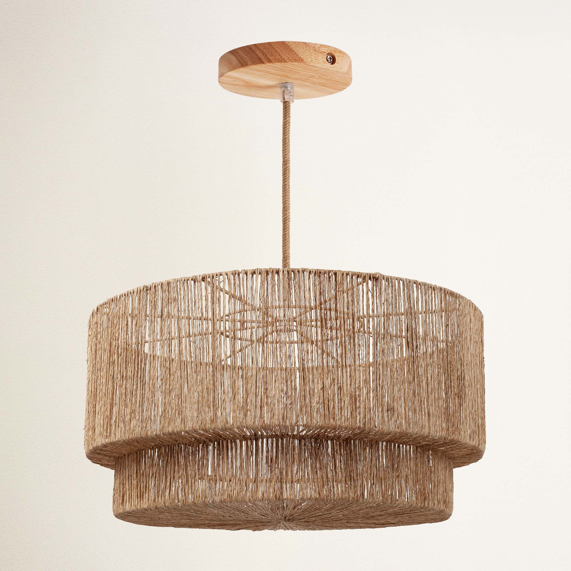 rowabi luminous hardwire natural woven pendant light with wooden finish