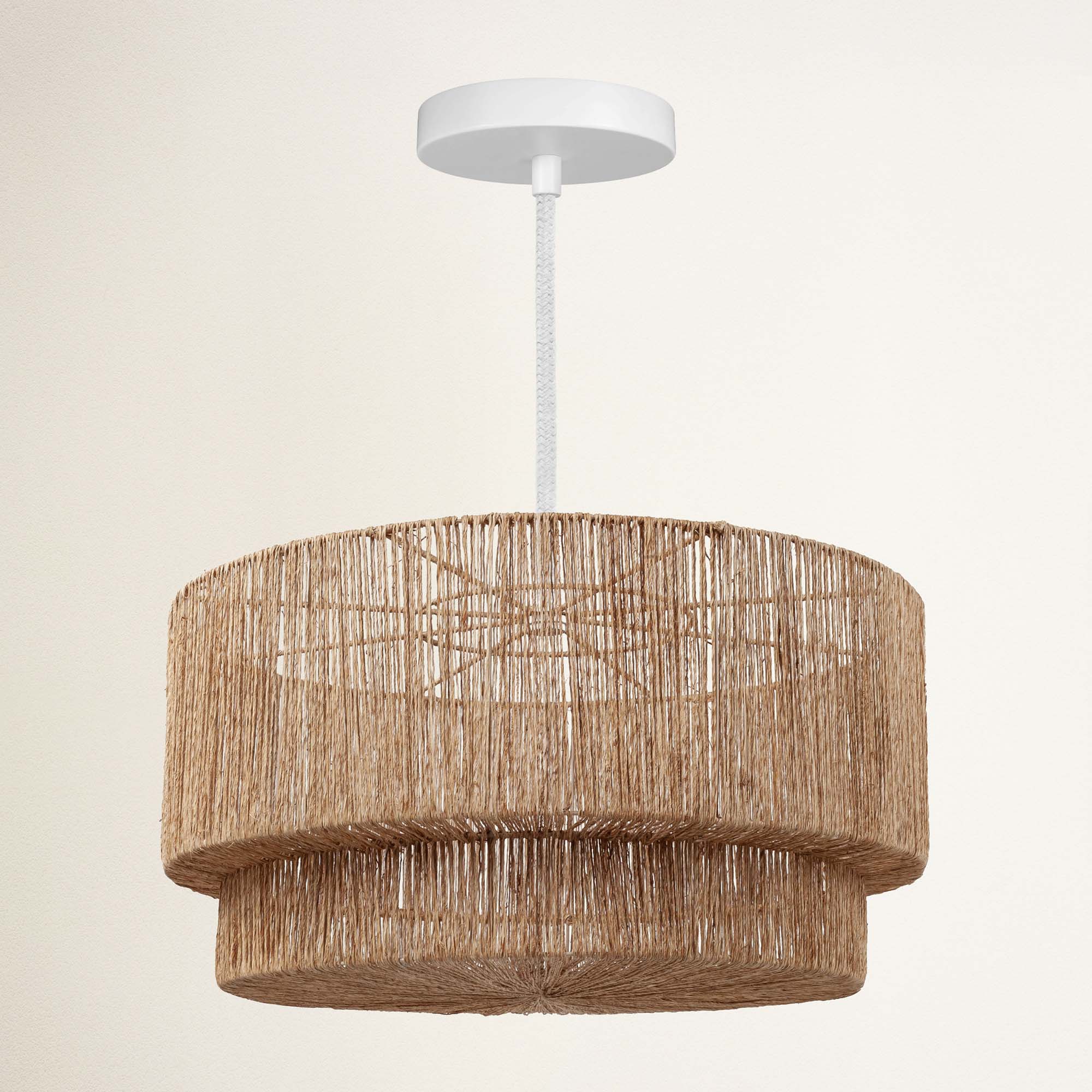 rowabi luminous hardwire white woven pendant light with natural brown shade