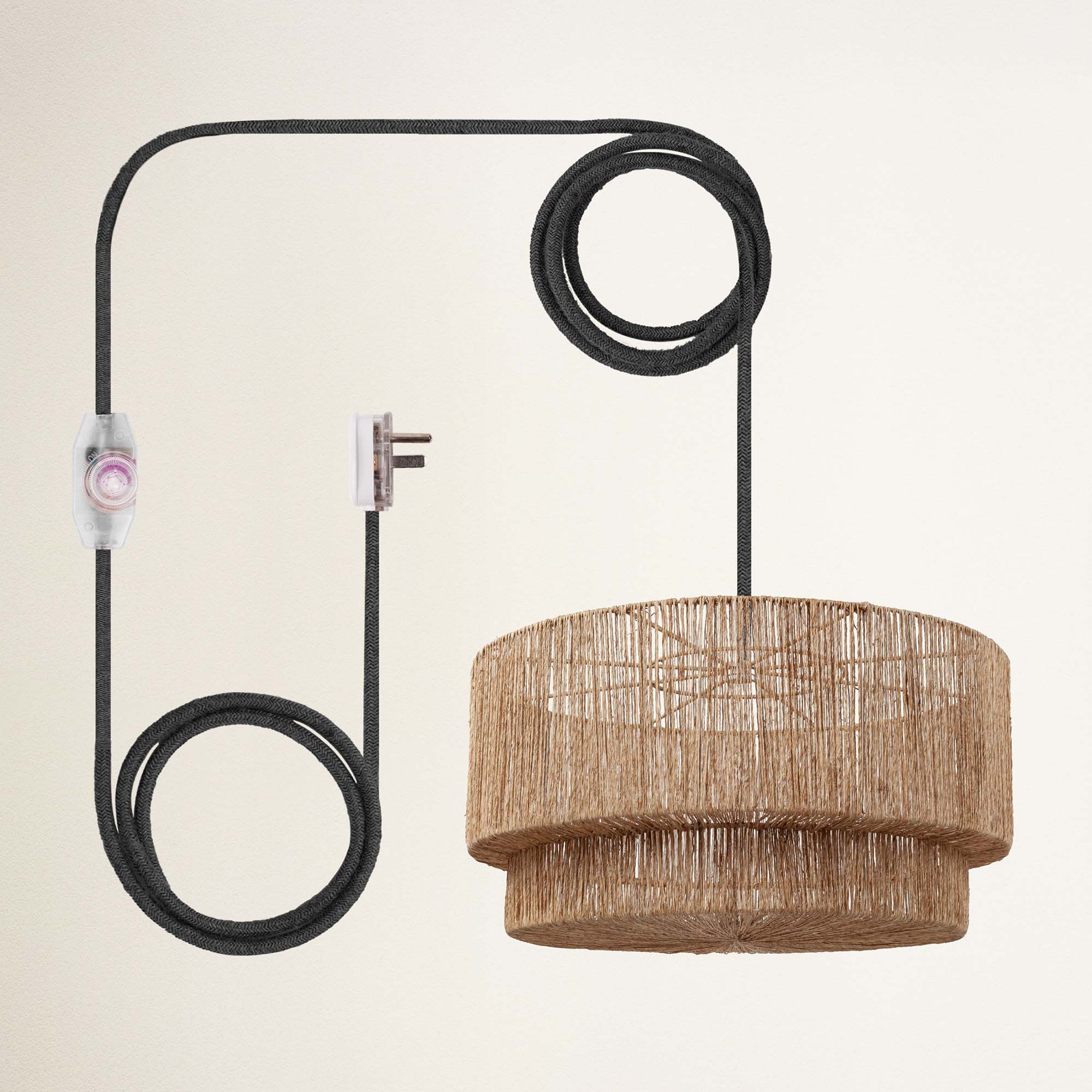 rowabi luminous plug-in black woven basket-style lamp with black metal fixture