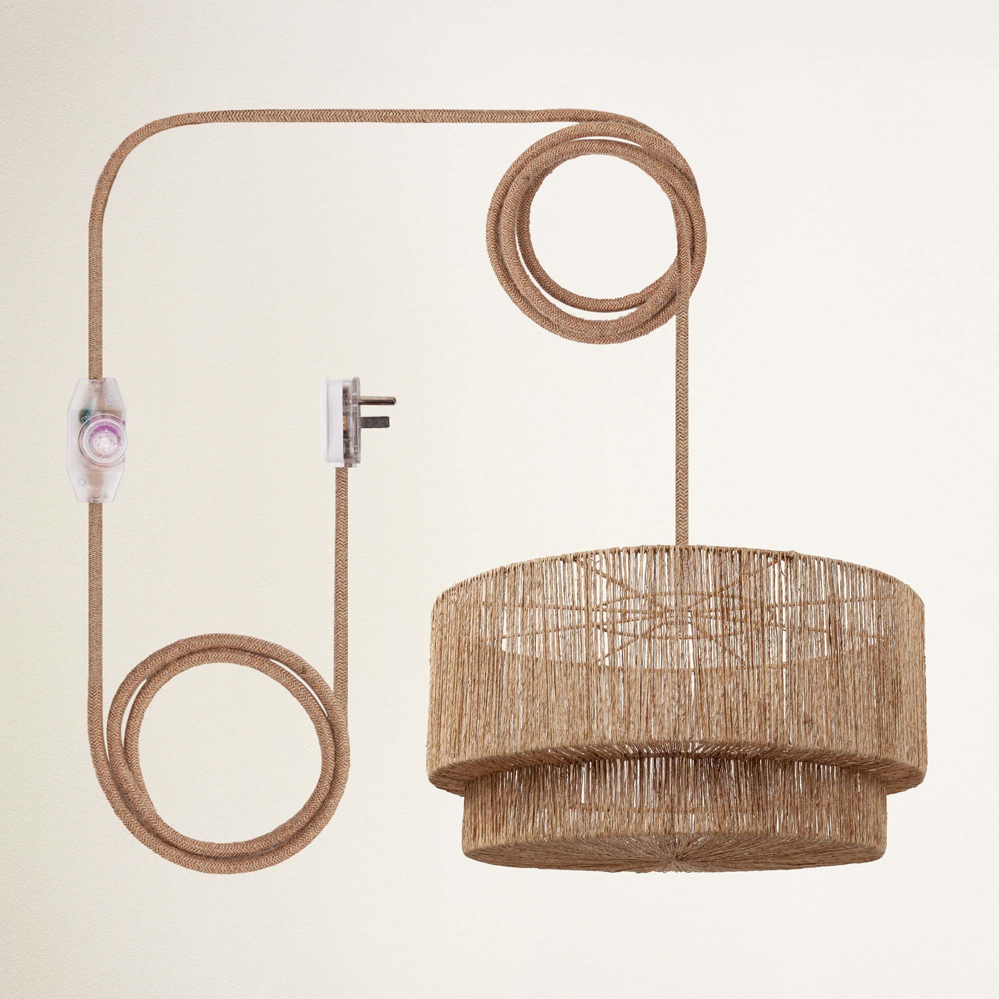 rowabi luminous plug in natural woven basket with coiled rope