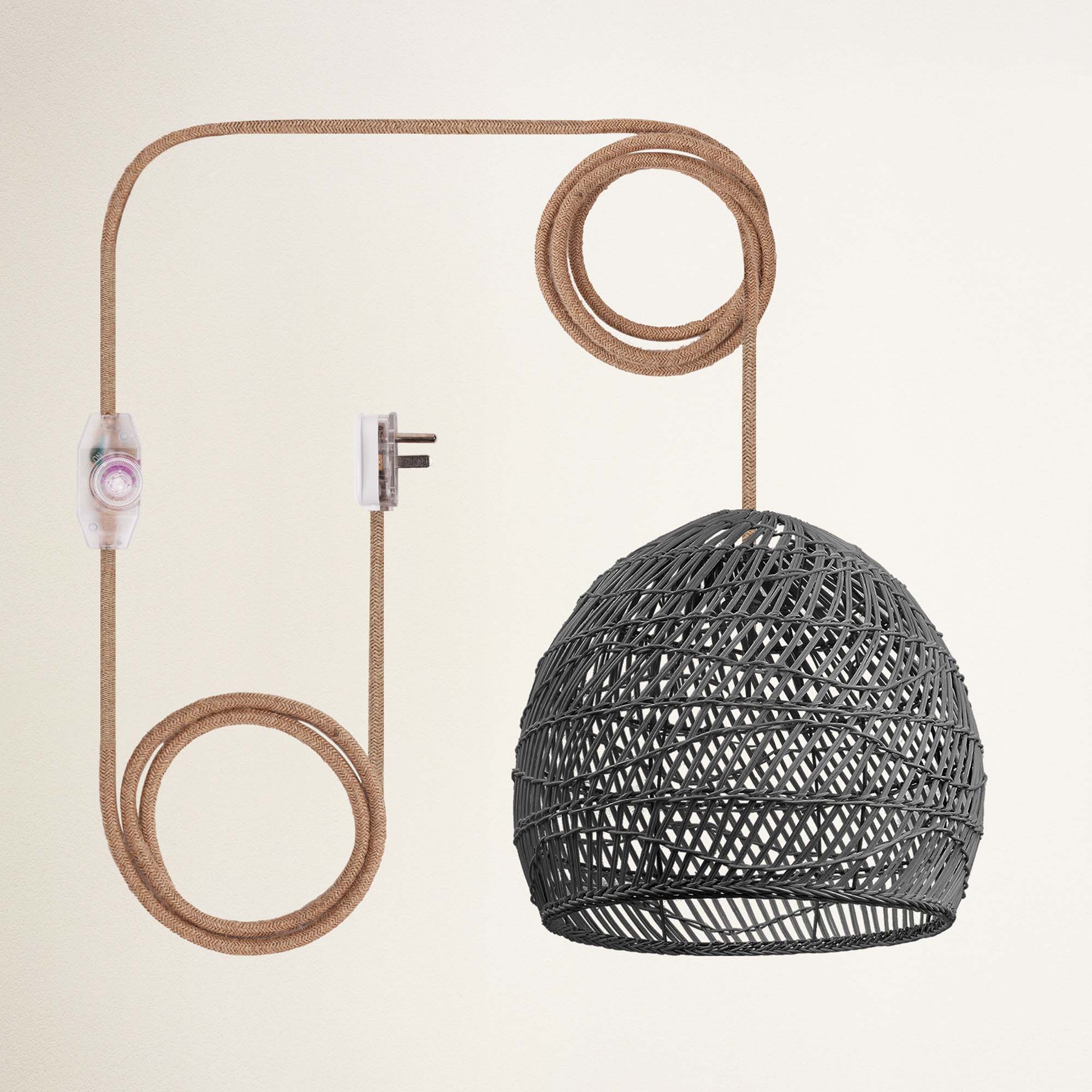 rowabi lunar plug in natural woven lampshade with coiled cable