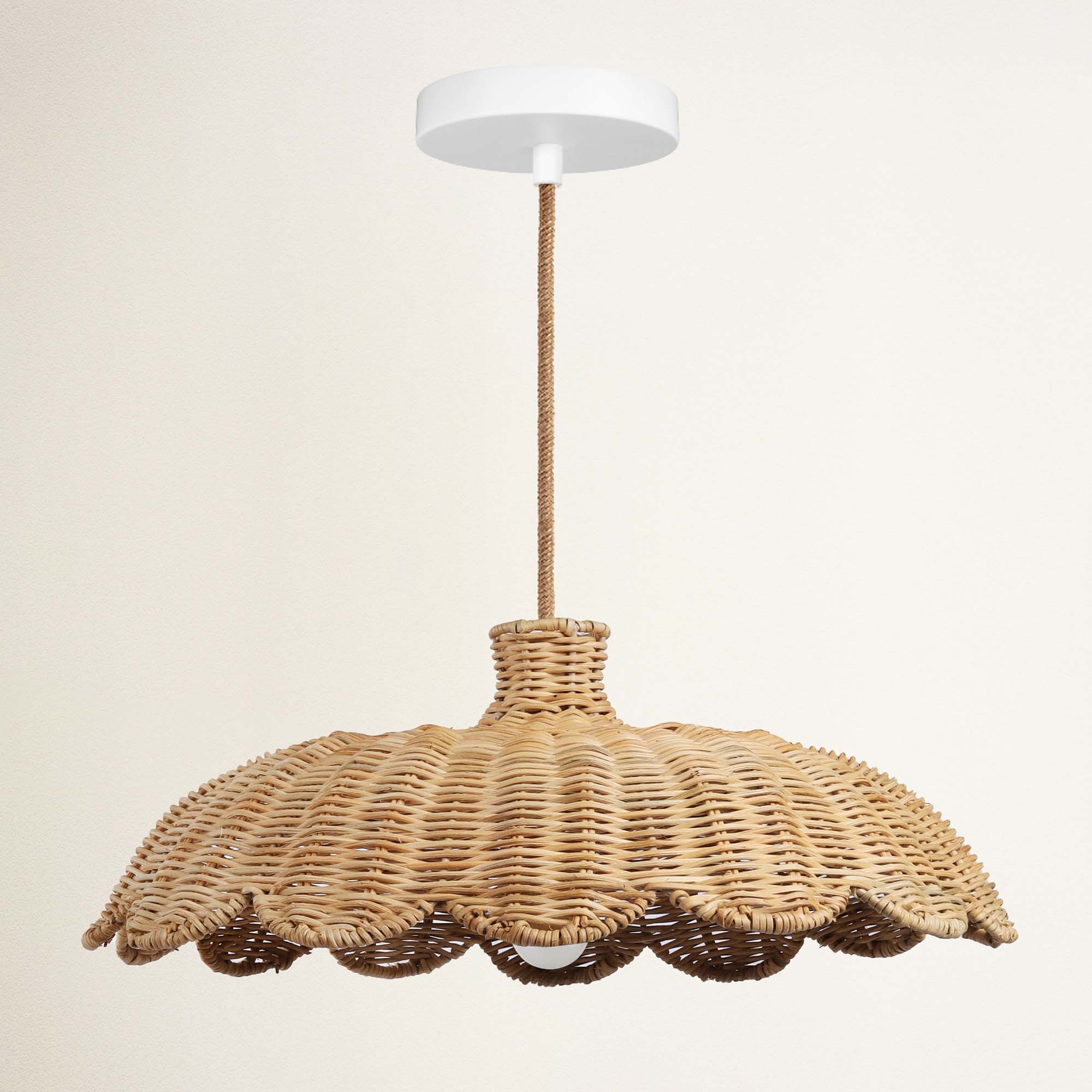 rowabi outdoor aurelia hardwire natural wicker pendant light with white ceiling fixture