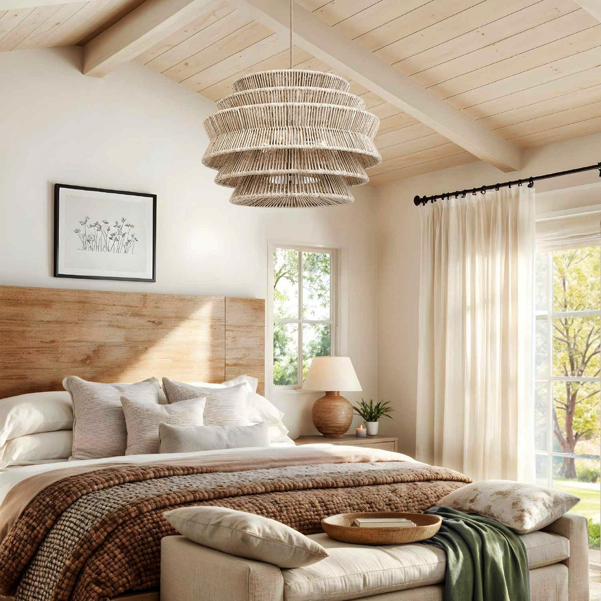 rowabi verinica white rattan pendent light for bedroom