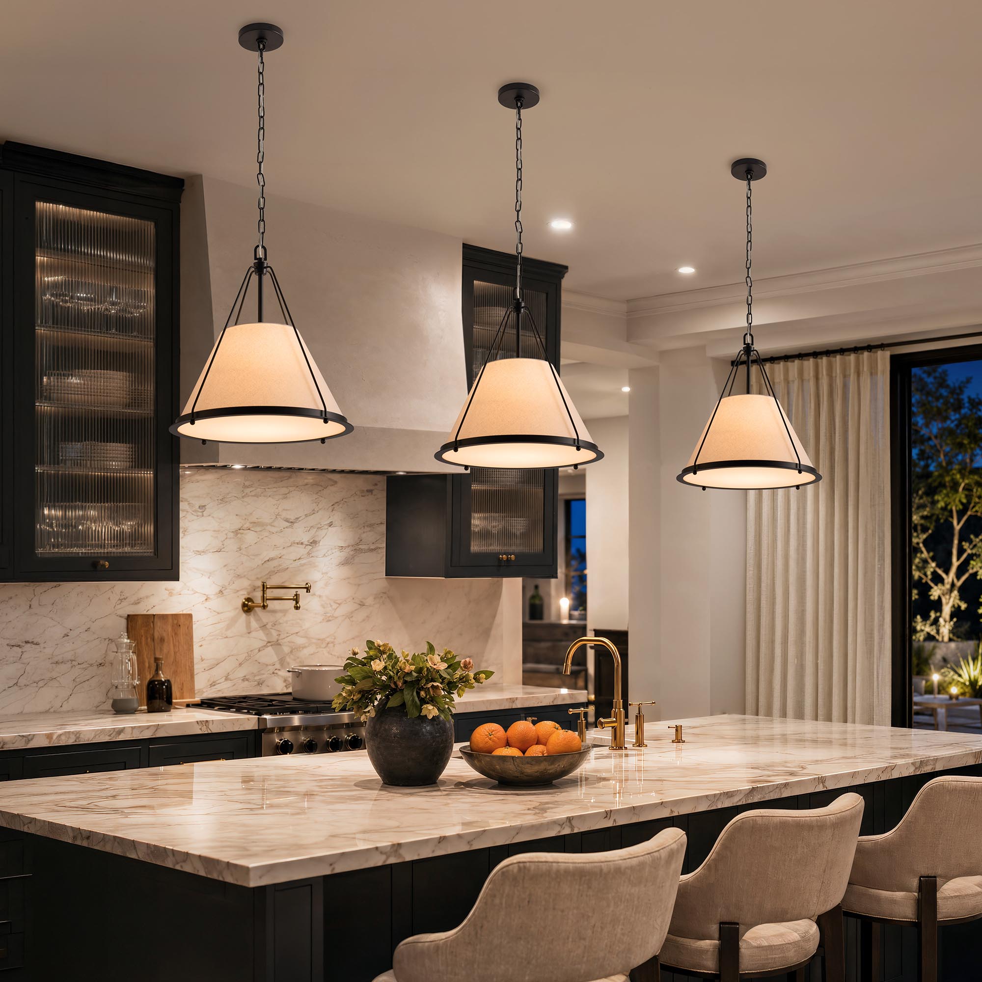 scintilla black fabric pendant light off for kitchen evening