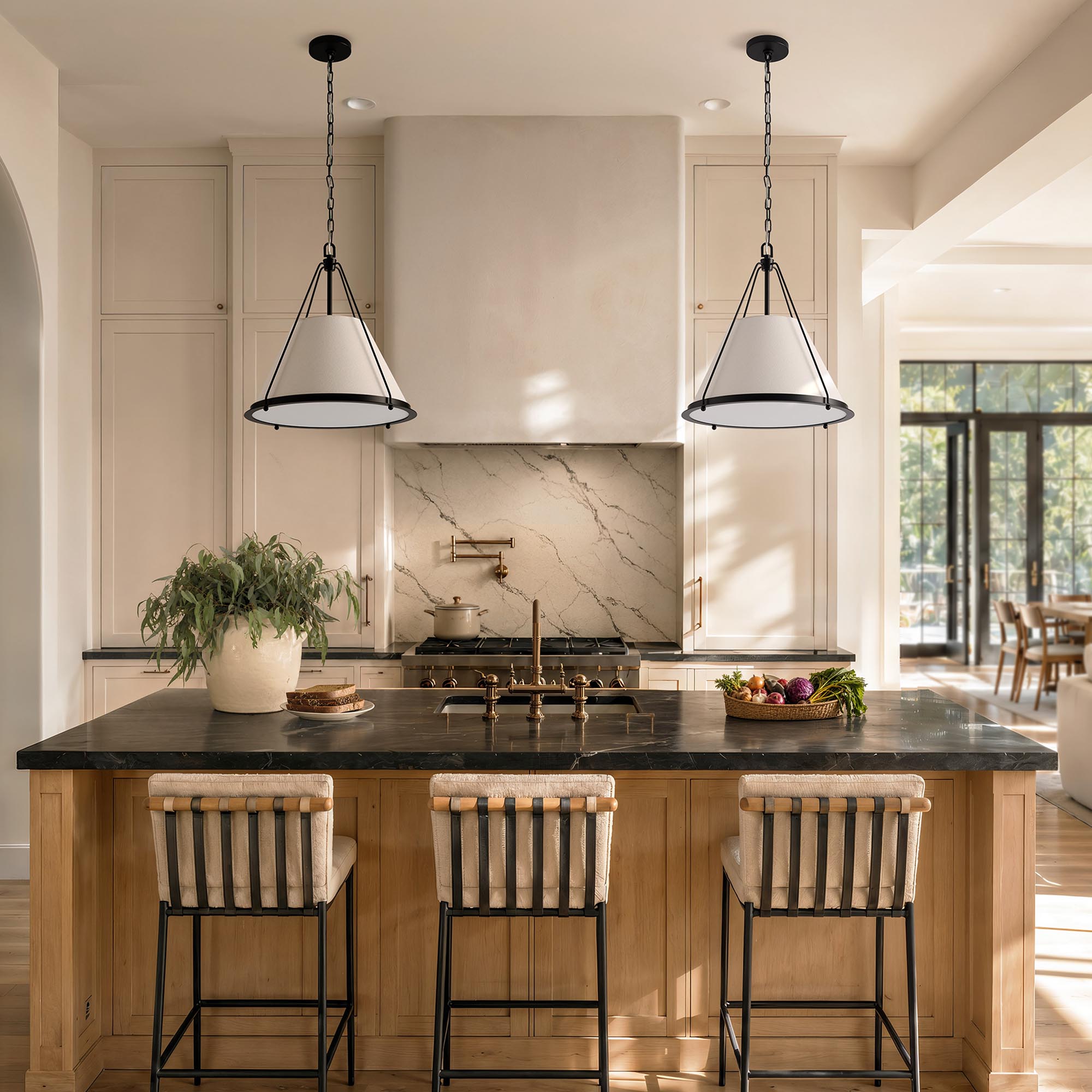 scintilla black fabric pendant light off for kitchen