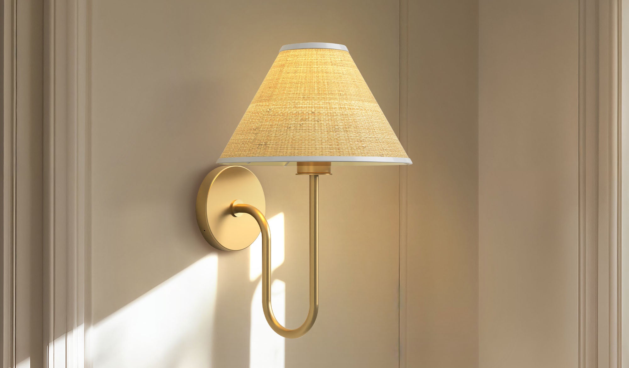 spring mysa rattan sconce focus with a textured shade