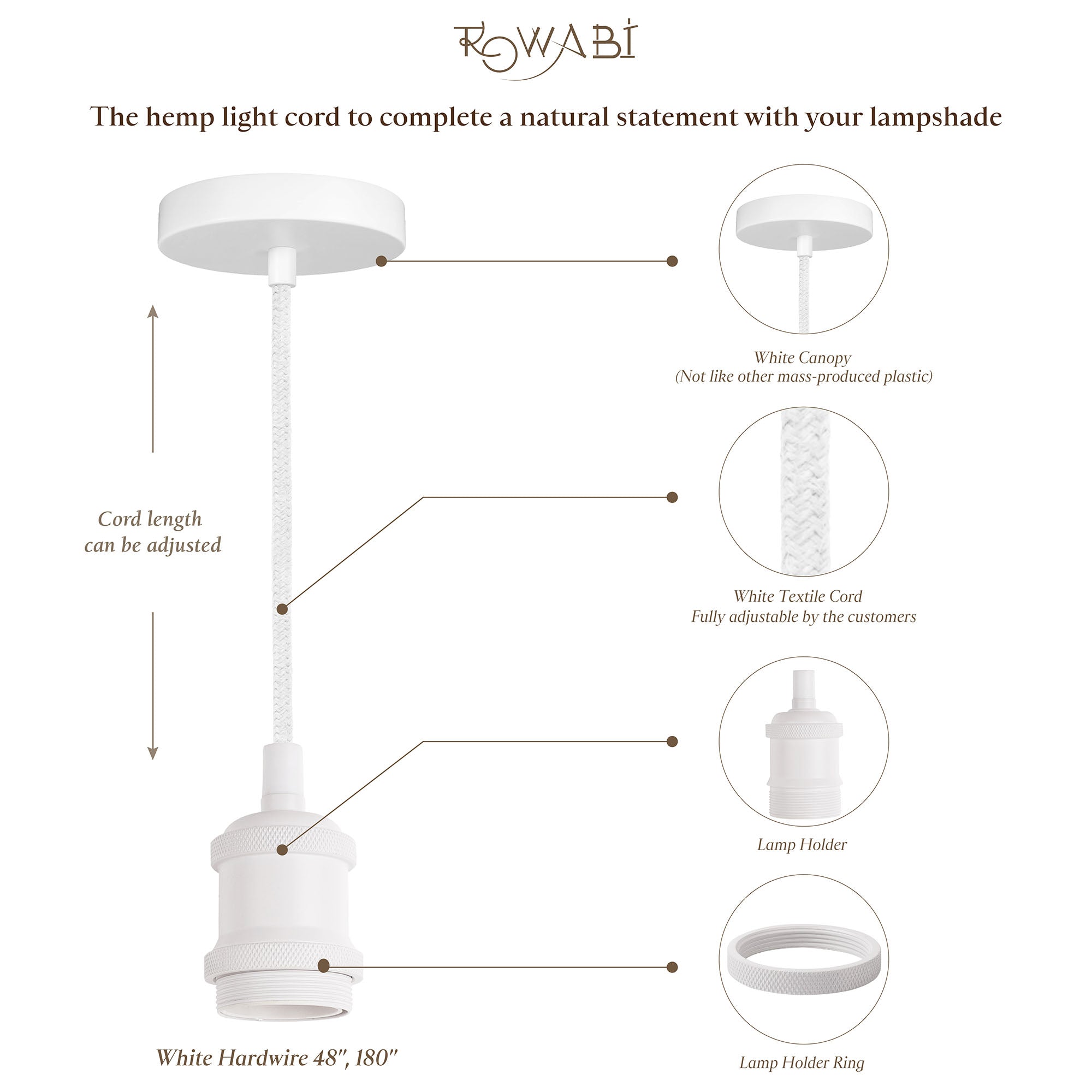 White Hardwire Hanging Pendant Light Kit