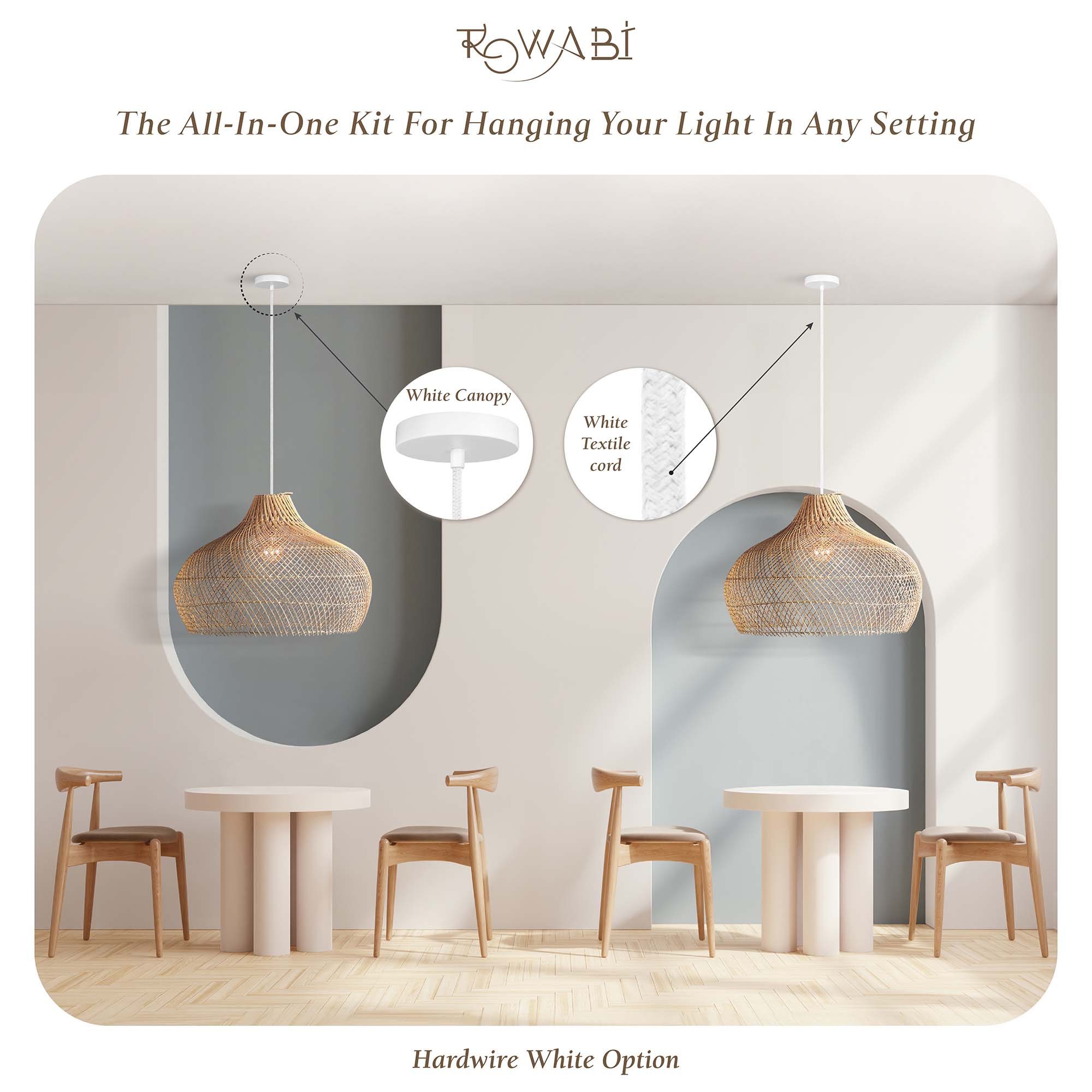 White Hardwire Hanging Pendant Light Kit
