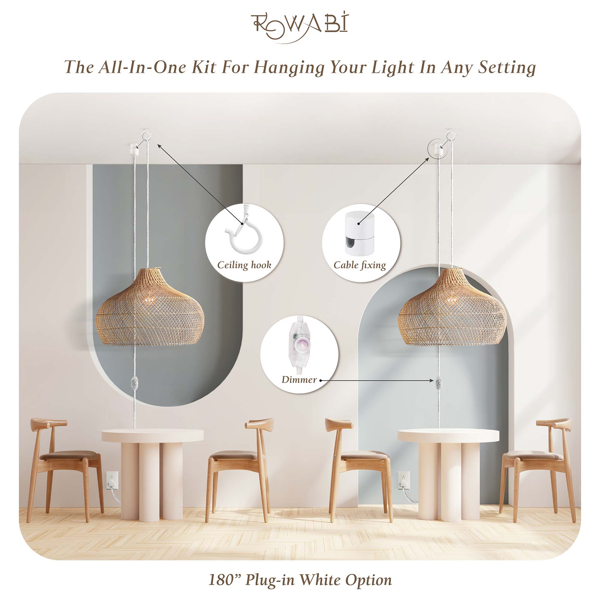 White Plug-In Hanging Pendant Light Kit
