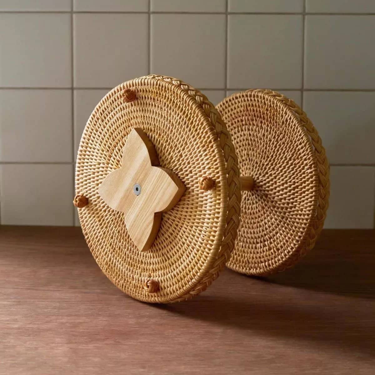 Jules 2-Tier Wood and Rattan Tray - Rowabi